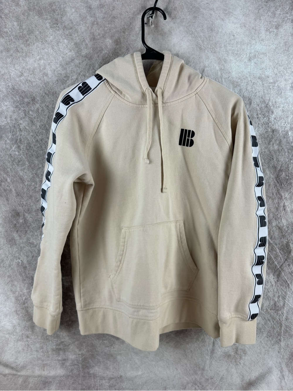 Burton Beige Hooded Sweatshirt with Black Logo & Sleeve Tape Medium